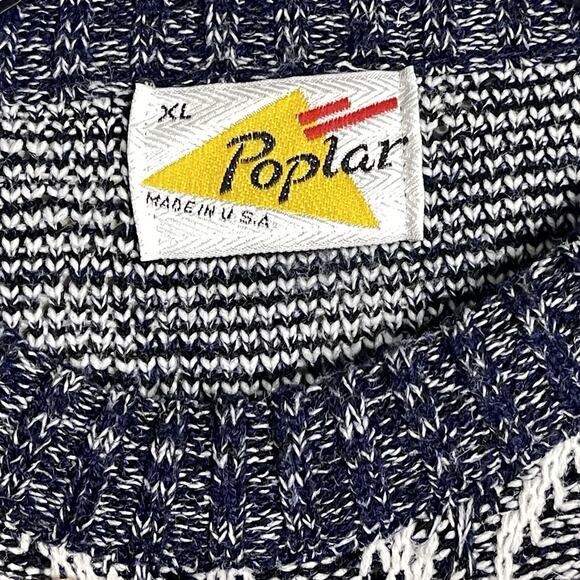 Vintage Poplar Knit Sweater Navy White Diamond Geometric Pattern Men XL 1980-90s - Picture 3 of 5